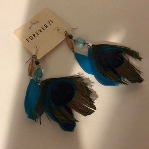 Turquoise Feather & Beaded Earrings